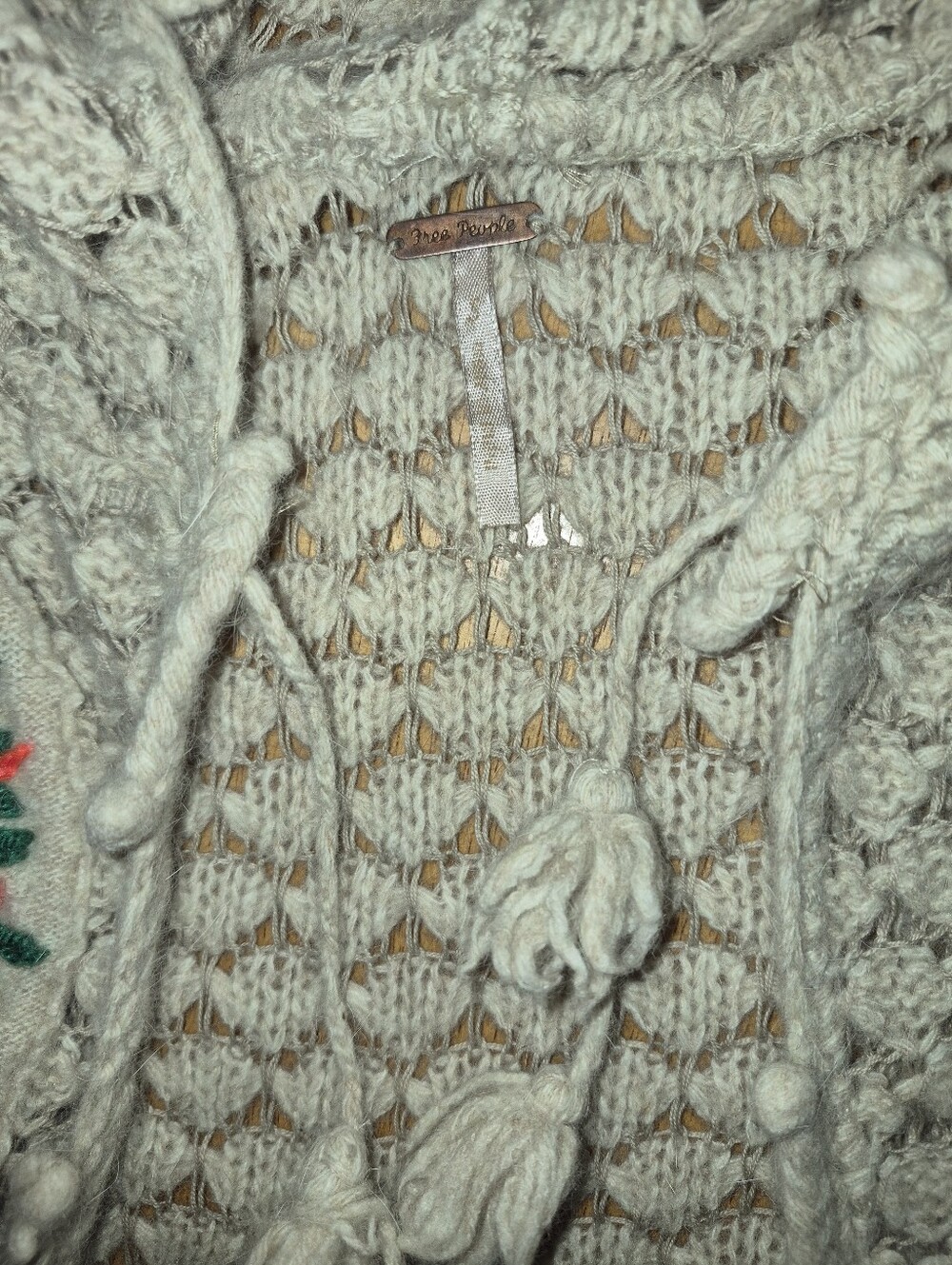 Free People Boho Crochet Fringe Cardigan Sweater - Beige with Floral Embroidery - Picture 5 of 5